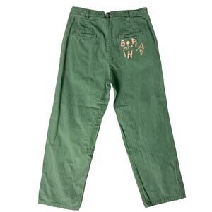 Brain Dead Green Pinstripe Embroidered Pleated Chino Pants Men's size 31 x 30